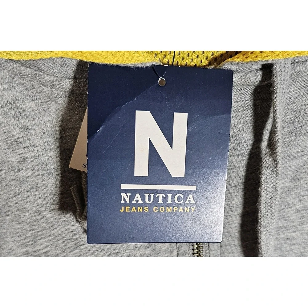 Nautica‎ Jeans Sleeveless Hooded Zip Up Jacket Mens XXL Gray Yellow Pockets New